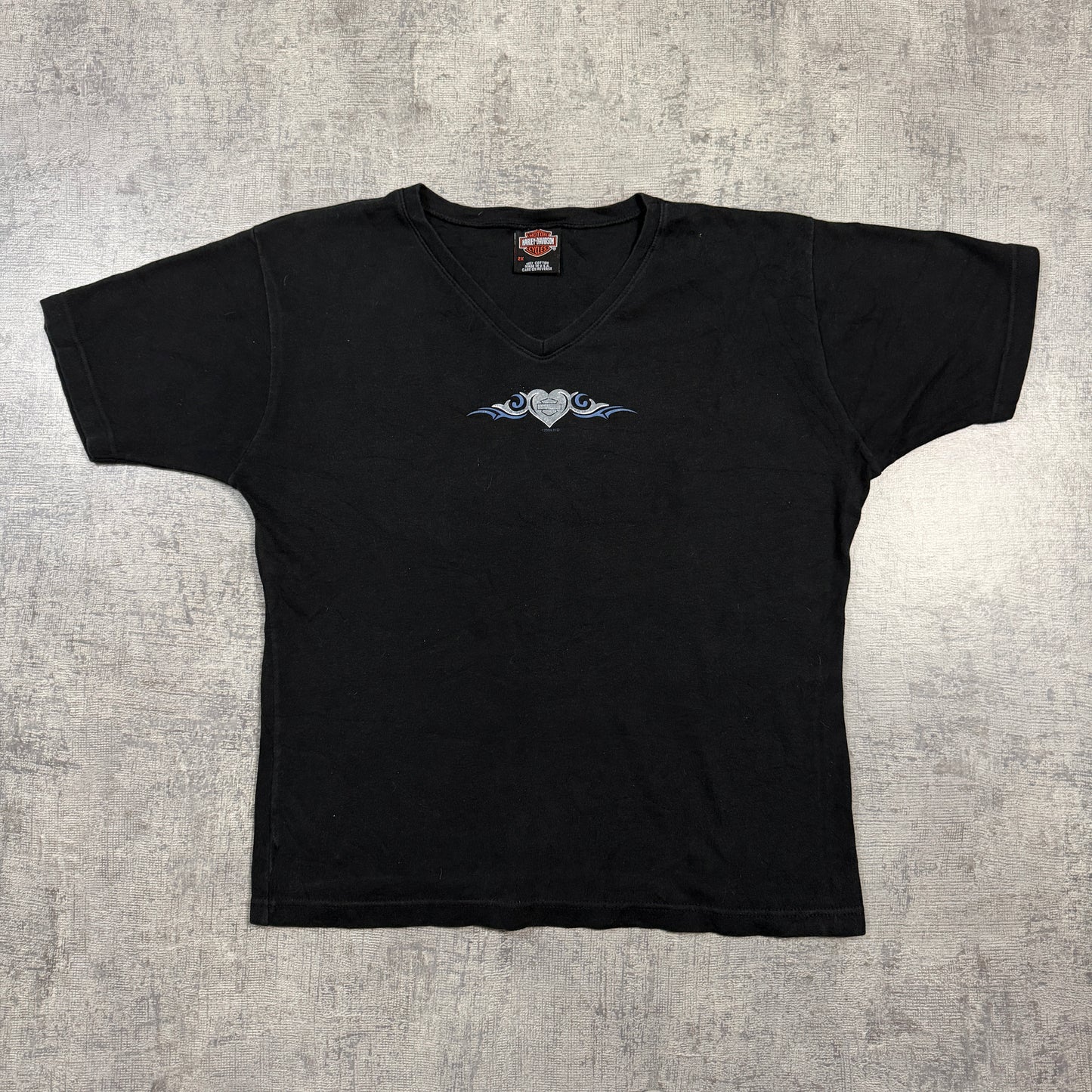 Harley Davidson Womens Y2K Black Heart Top Size 2XL V-Neck Tee       -I39