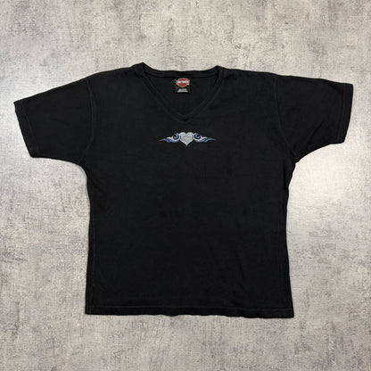 Harley Davidson Womens Y2K Black Heart Top Size 2XL V-Neck Tee       -I39