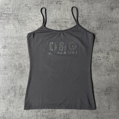 Dolce & Gabbana Grey Bejewelled Tank Top Size S Womens Y2K            -C47