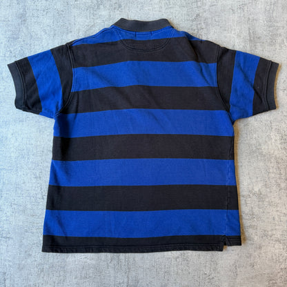 Nautica Y2K Polo Shirt Size M Mens Black Blue Striped Top      -H39