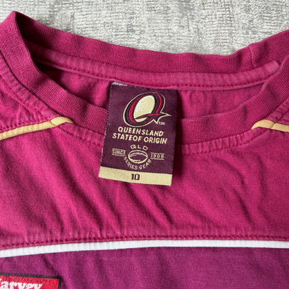 Vintage QLD Maroons Womens Baby Tee Size 10y Fits XS Womens NRL Tee         -H56