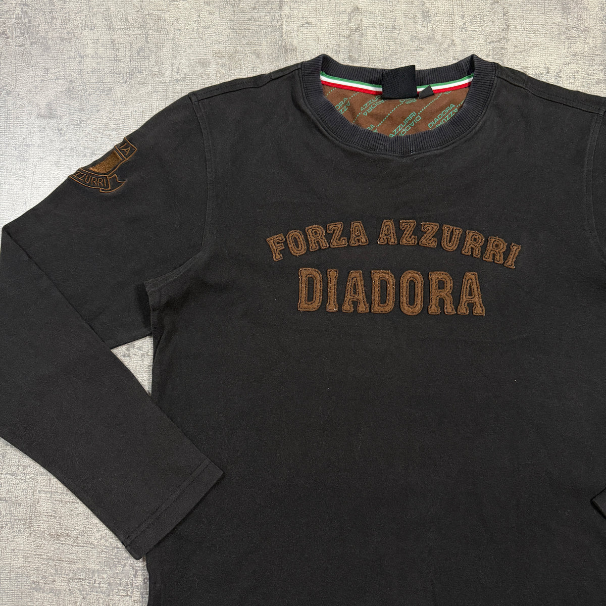 Diadora Womens Black Y2K Long Sleeve Top Size L Womens Brown Graphic         -I37