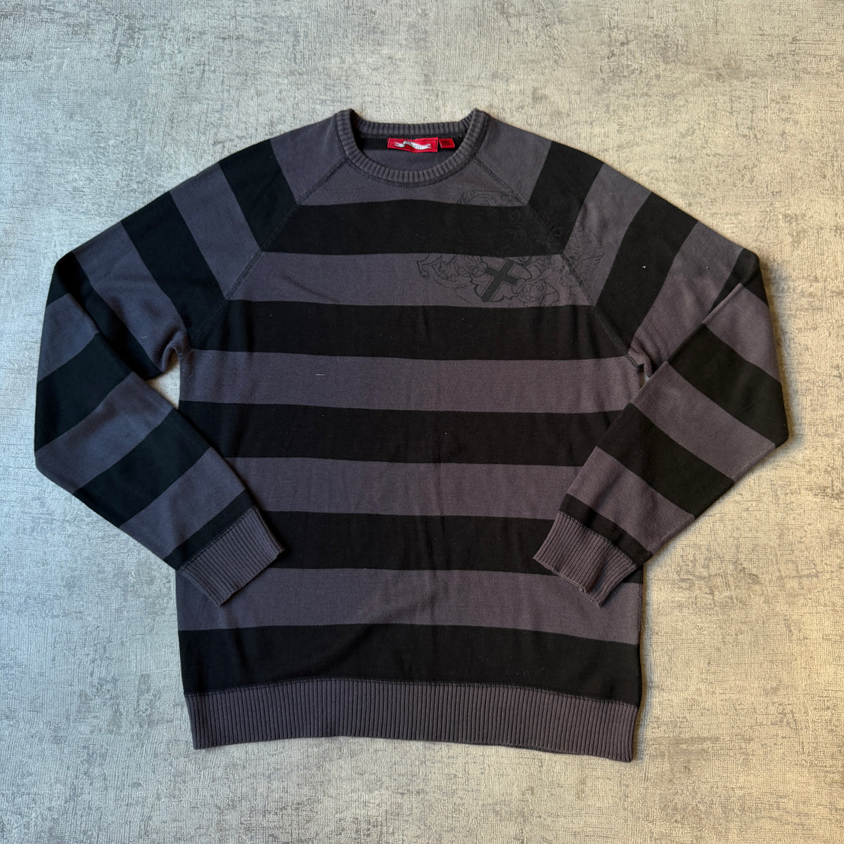 Y2K Jay Jays Graphic Sweater Grey Striped Size M Mens         -B47