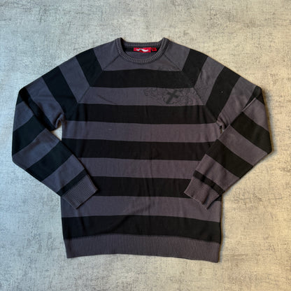Y2K Jay Jays Graphic Sweater Grey Striped Size M Mens         -B47