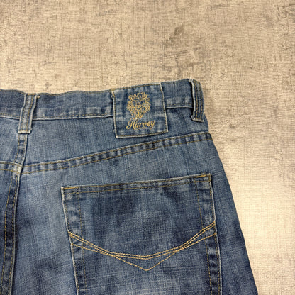 Harvey Y2K Baggy Jorts Size 34 Dark Blue Washed Denim          -I15
