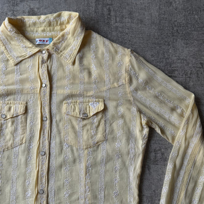 Roxy Vintage Womens Button Up Size M Yellow/ White Lace Details       -B17