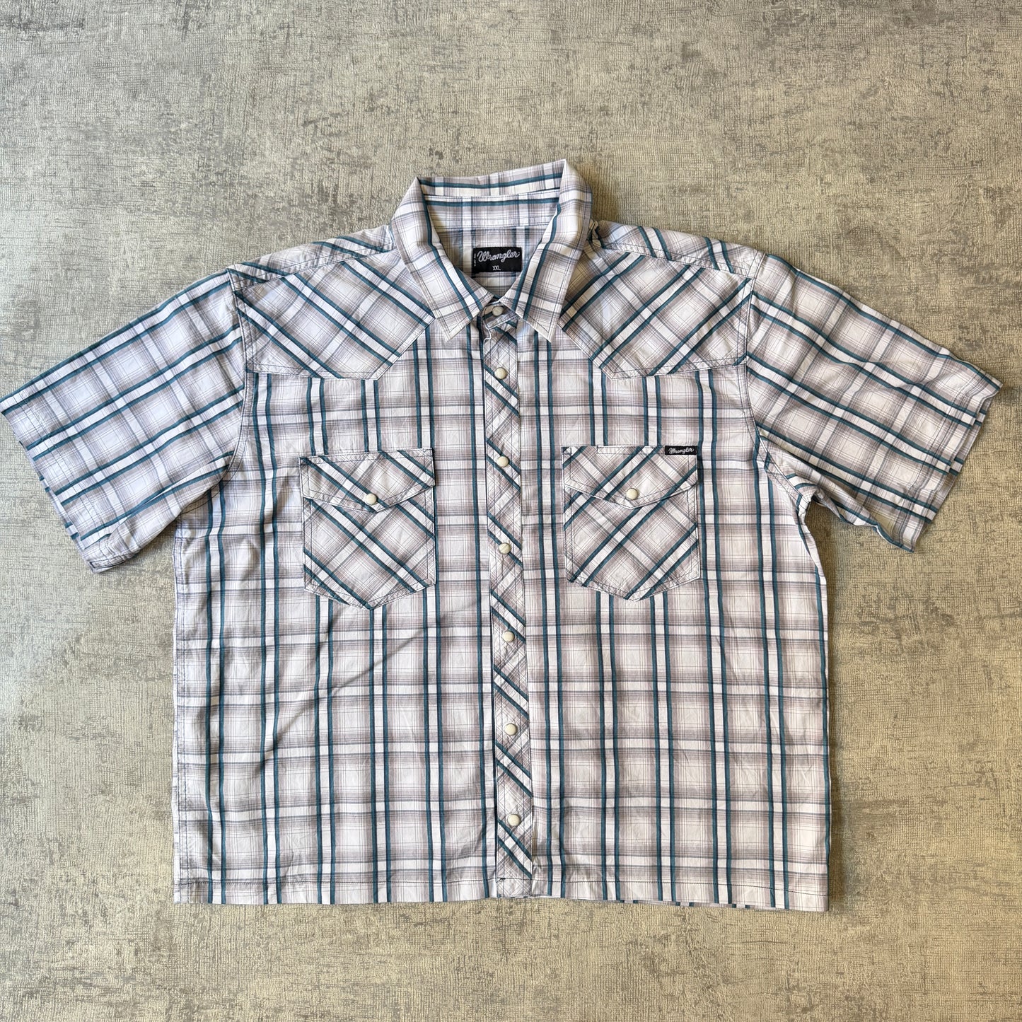 Wrangler Plaid Cropped Button Up Size XXL White Blue                   -E14