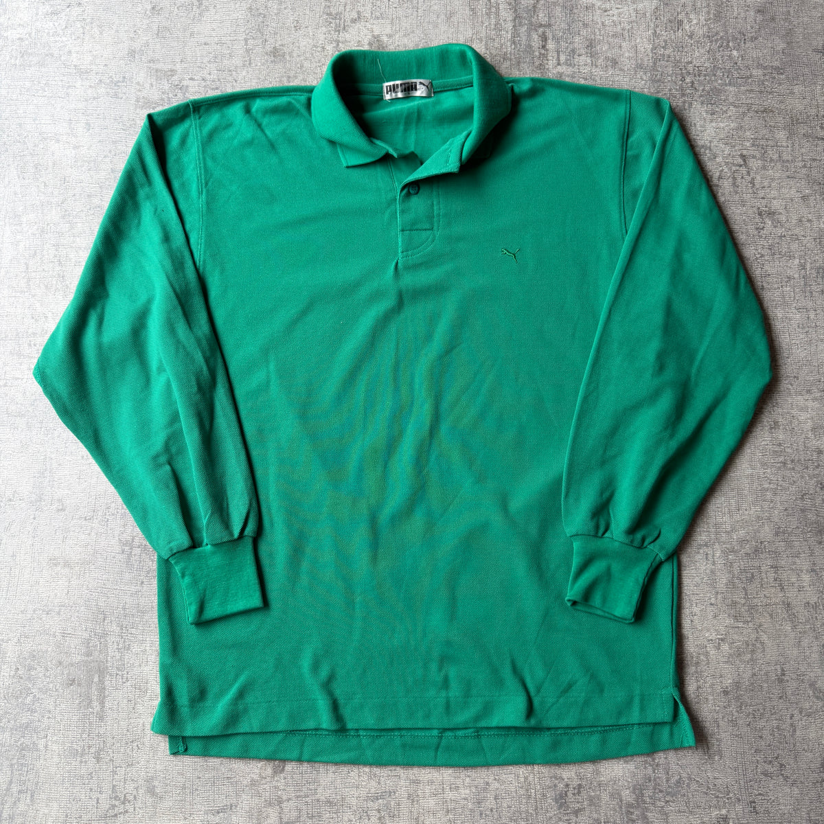 Vintage Puma Green Long Sleeve Polo Shirt Size M-L Mens             -C34