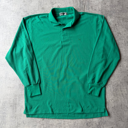 Vintage Puma Green Long Sleeve Polo Shirt Size M-L Mens             -C34