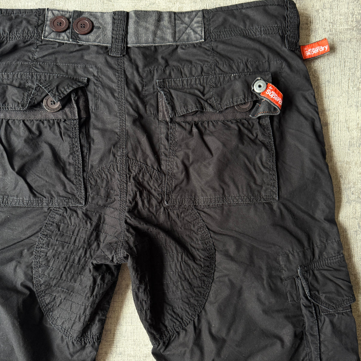 Superdry Black Baggy Utility Cargo Pants Size L Mens Adjustable Waist            -F10