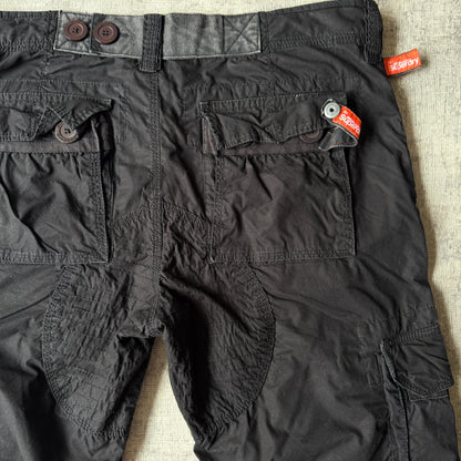 Superdry Black Baggy Utility Cargo Pants Size L Mens Adjustable Waist            -F10