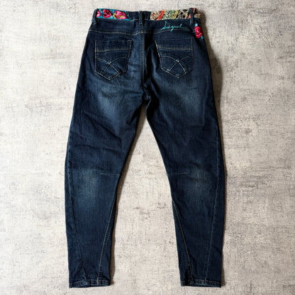 Desigual Y2K Embroidered Blue Jeans Size 26 Womens Skinny            -G1
