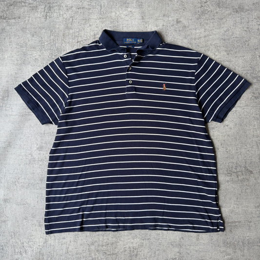 Polo Ralph Lauren Striped Polo Shirt Size XXL Mens Coloured Pony Navy/ White           -A34
