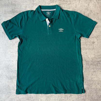 Umbro Green Polo Shirt Size M Mens Y2K Short Sleeve                 -F38