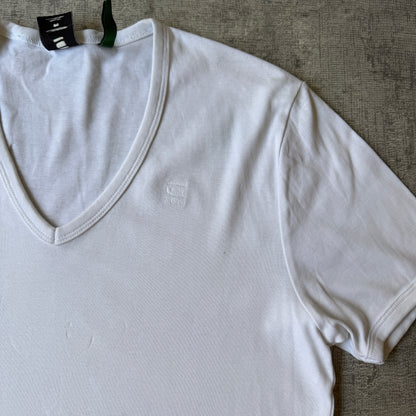 G-Star Raw Womens Y2K White V-Neck Slim Fit Top Size M Womens          -H67