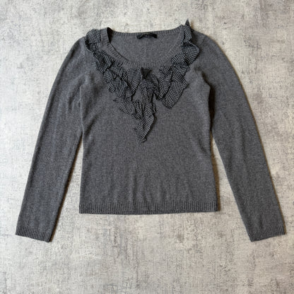 Max Mara Weekend Grey 100% Cashmere Swester Size S Womens Silk Trim         -H69
