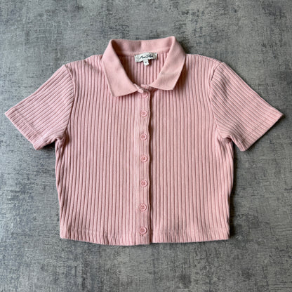 Miss Shop Y2K Womens Pink Ribbed Polo Shirt Size S            -H65