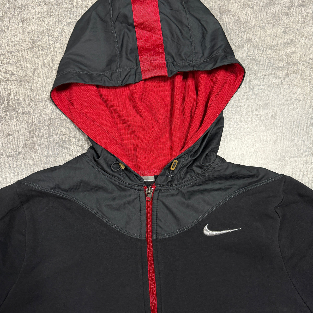 Nike Y2K Womens Hooded Track Jacket Size L Black Red Full Zip                -D24
