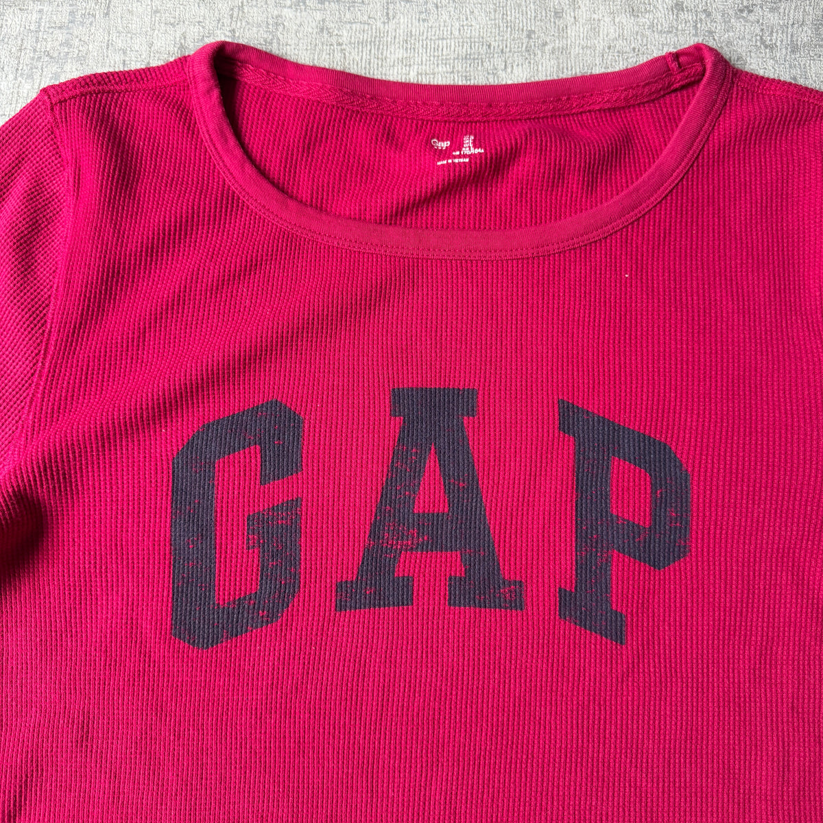 GAP Y2K Mens Long Sleeve Waffle Top Size L Pink Slim Fit             -E39