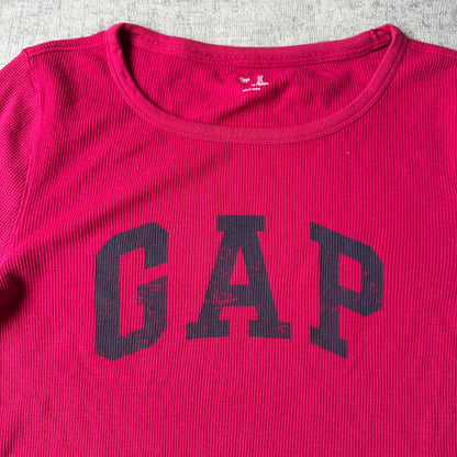 GAP Y2K Mens Long Sleeve Waffle Top Size L Pink Slim Fit             -E39