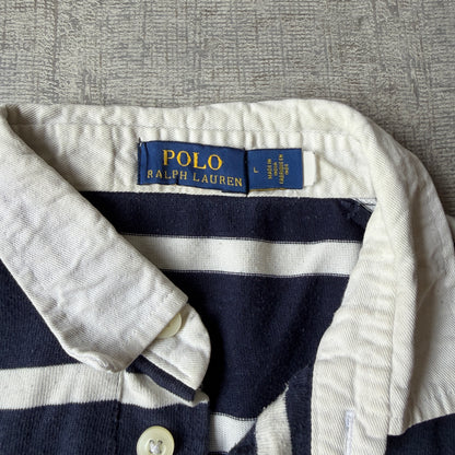 Polo Ralph Lauren Womens Long Sleeve Polo Shirt Size L Navy White             -H53