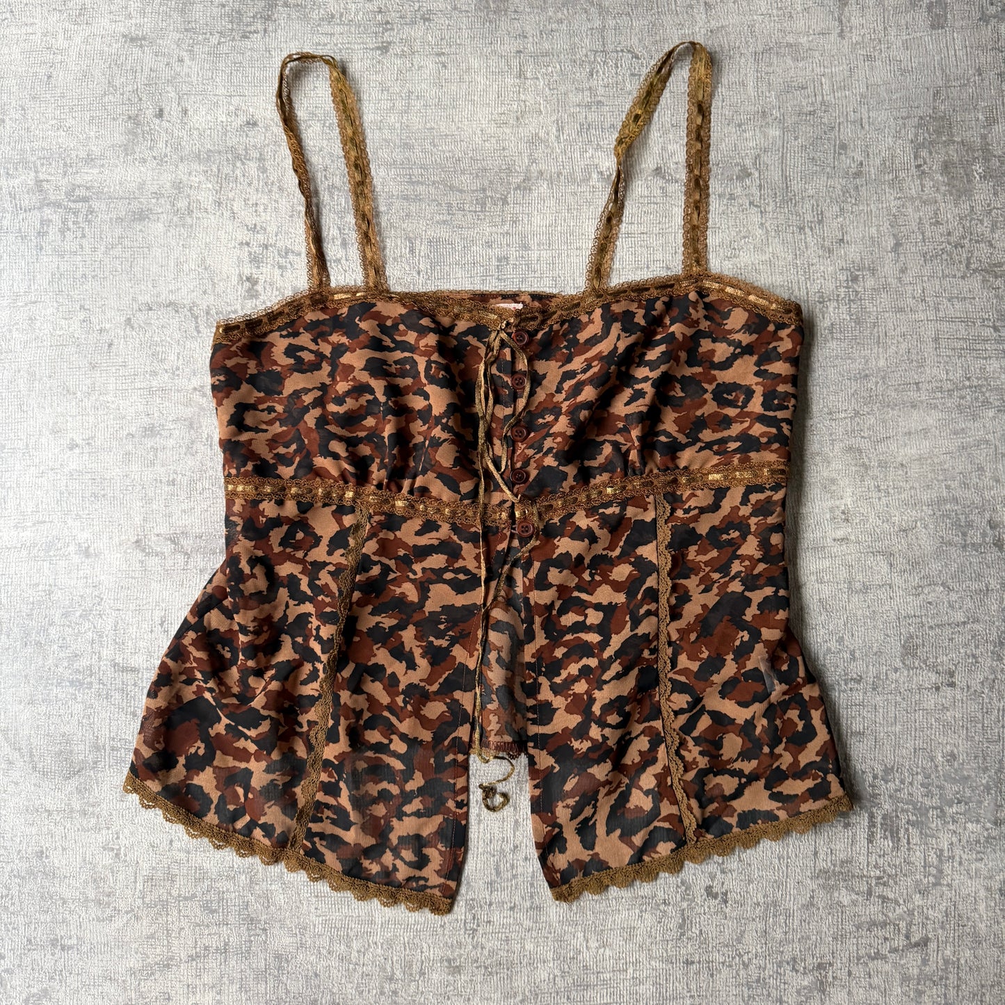 Jag D Orange Y2K Womens Leopard Print Cami Top Size 10 Tie Front               -F55