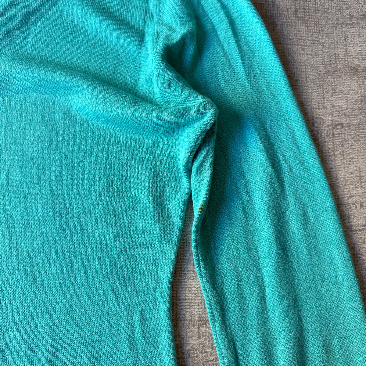 Billabong Womens Y2K Blue Jumper Size 12 V-Neck Script Logo                -C63