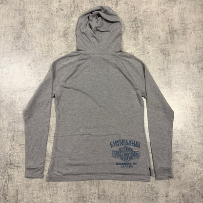 Harley Davidson Womens Grey Graphic Hoodie Size S Y2K Pullover     -I23