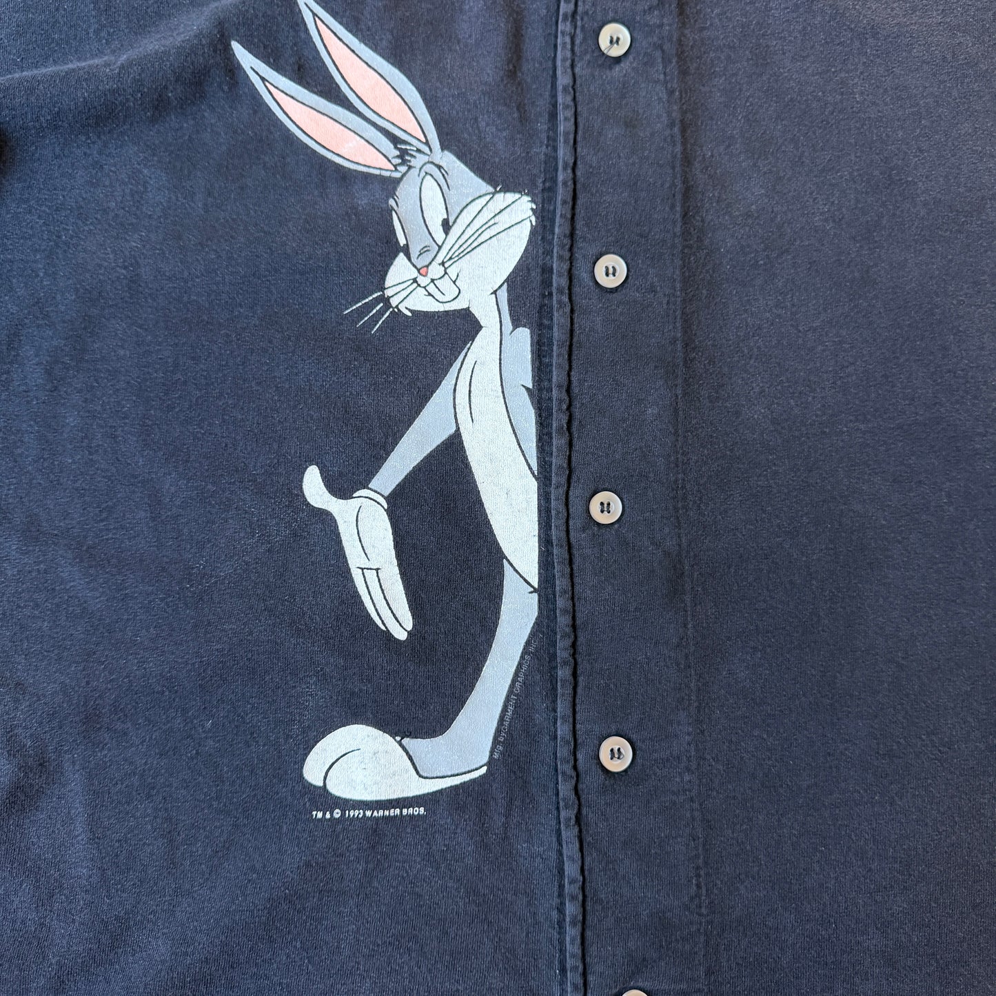 Vintage 1993 Bugs Bunny Baseball Top Size XL Mens Black Tee Made In USA        -H42