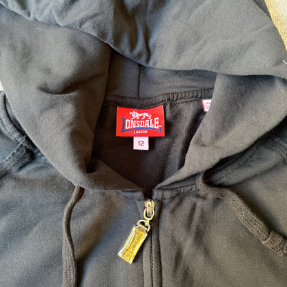 Lonsdale Y2K Womens Black Hooded Track Jacket Size 12 Graphic               -D29