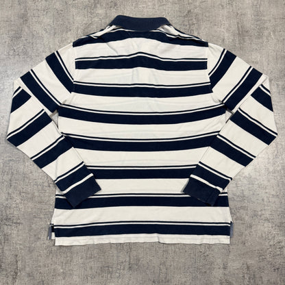 Tommy Hilfiger Men’s Long Sleeve Striped Polo Shirt Size L Mens White/ Navy                         -I65