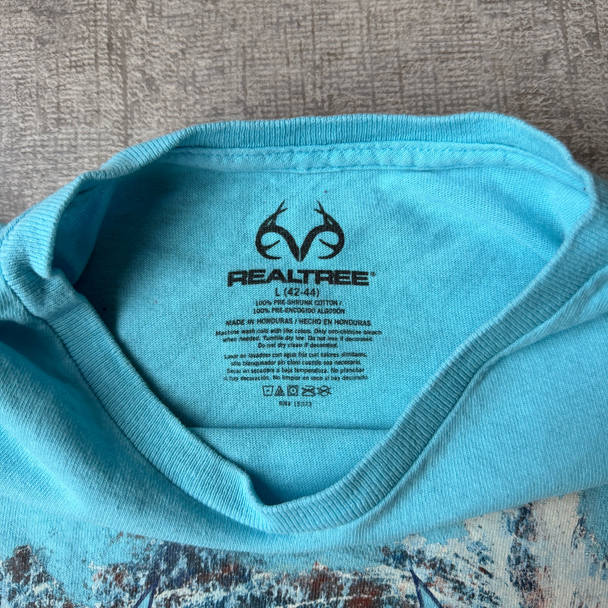 Real Tree Fishing Teal Blue Graphic T Shirt Size L Mens           -G44