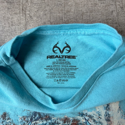 Real Tree Fishing Teal Blue Graphic T Shirt Size L Mens           -G44