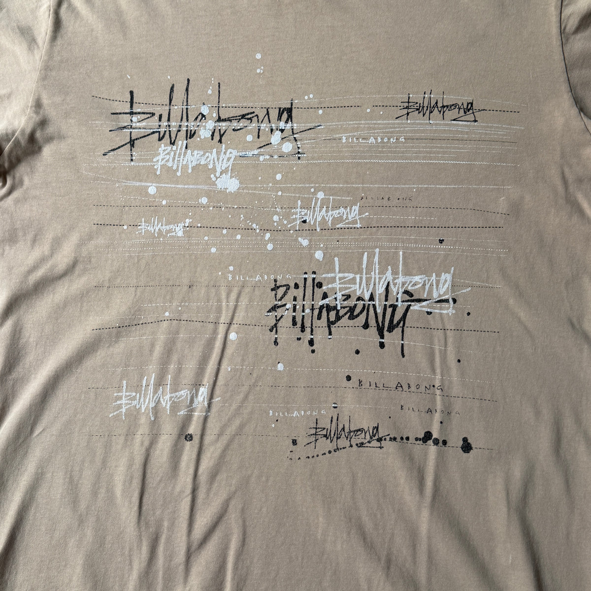 Billabong Y2K Script Graphic T-Shirt Size L Mens Beige Tee            -C24