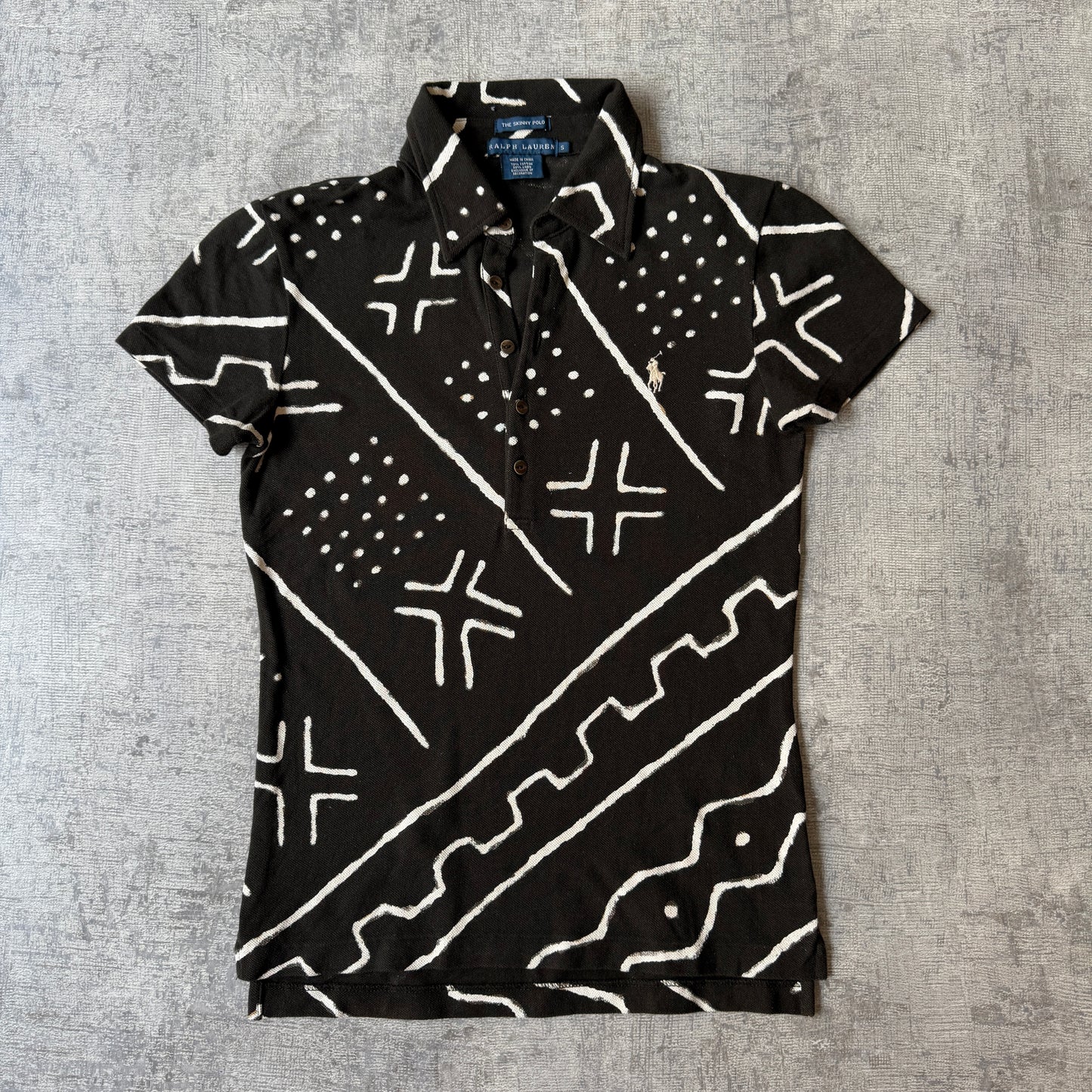 Ralph Lauren The Skinny Polo Shirt Size S Womens Black White Y2K Top            -H54