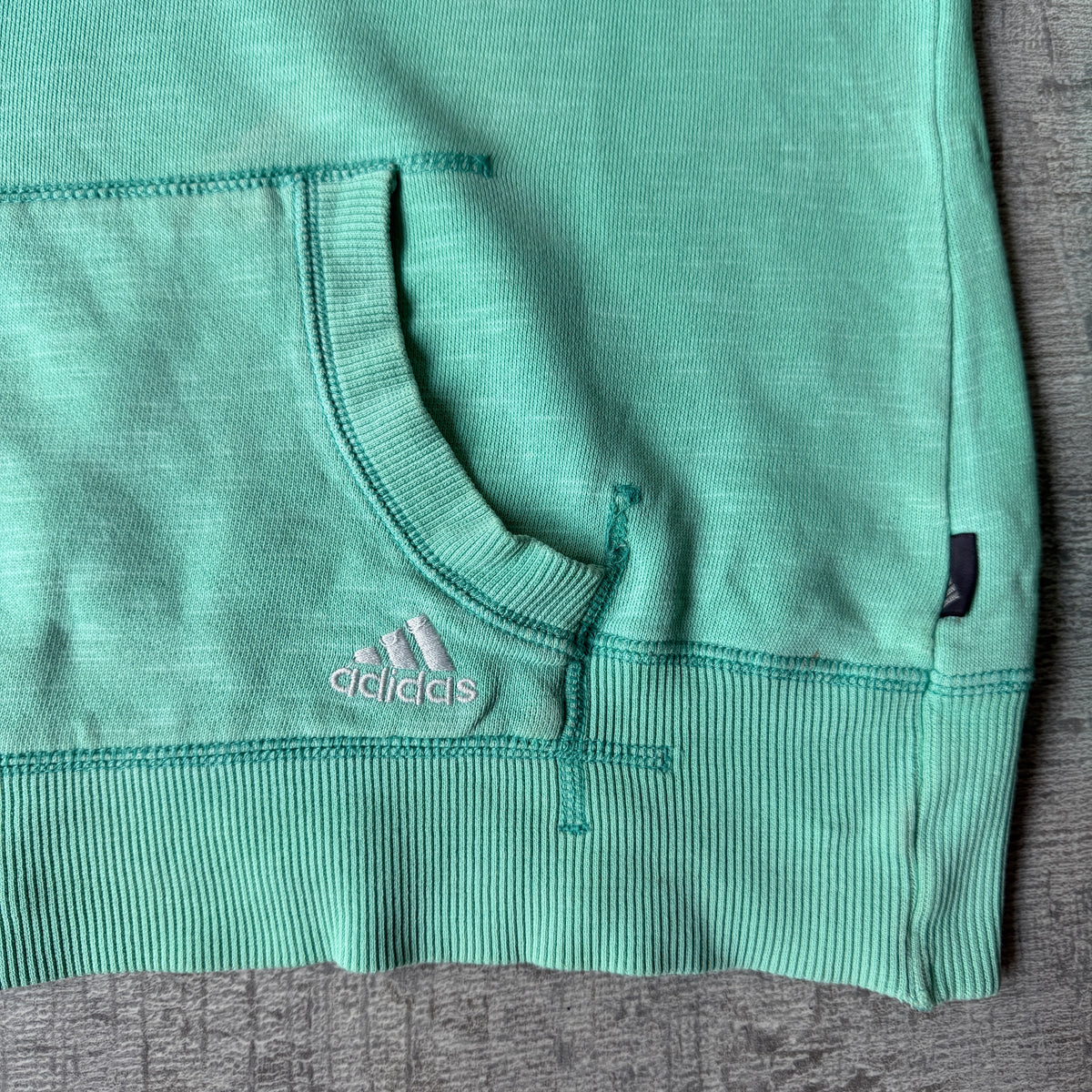 Adidas Womens Y2K Deep Neck Hoodie Size 10 Mint Green Pullover                   -E27