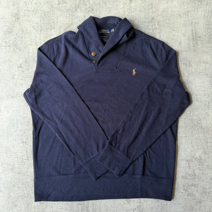Polo Ralph Lauren Mens Sweater Size L Mens Navy Shawl Collar               -D28