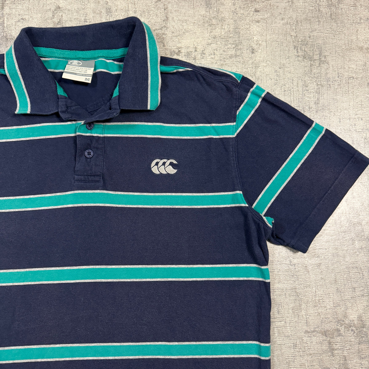 Canterbury Y2K Striped Polo Shirt Size M Mens Blue/ Green Top                        -I68